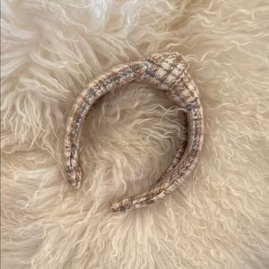 Knotted Plaid Headband in Beige and Blue